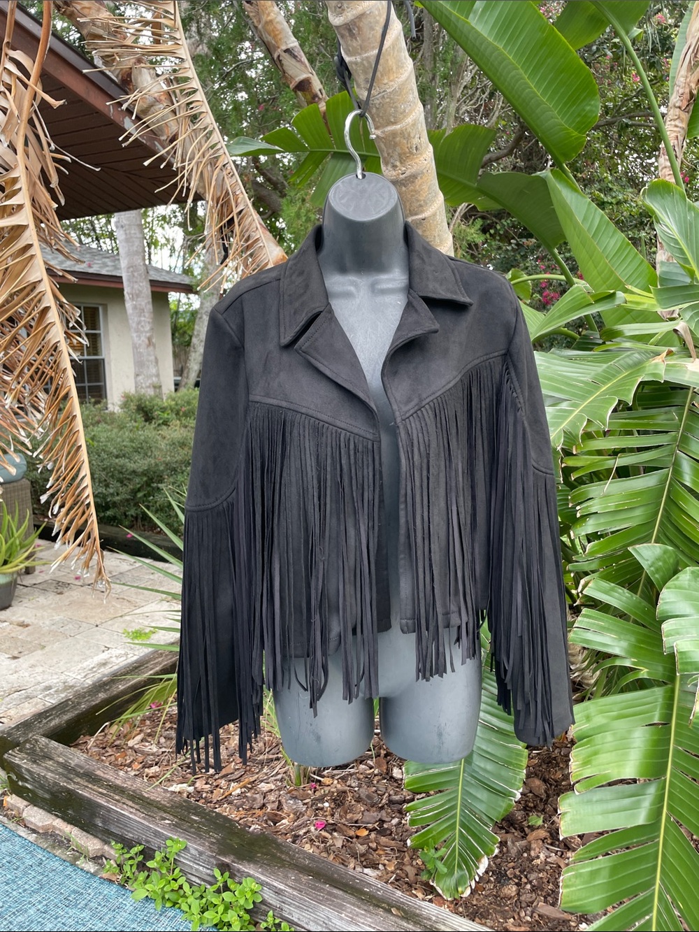 fringe vegan suede jacket